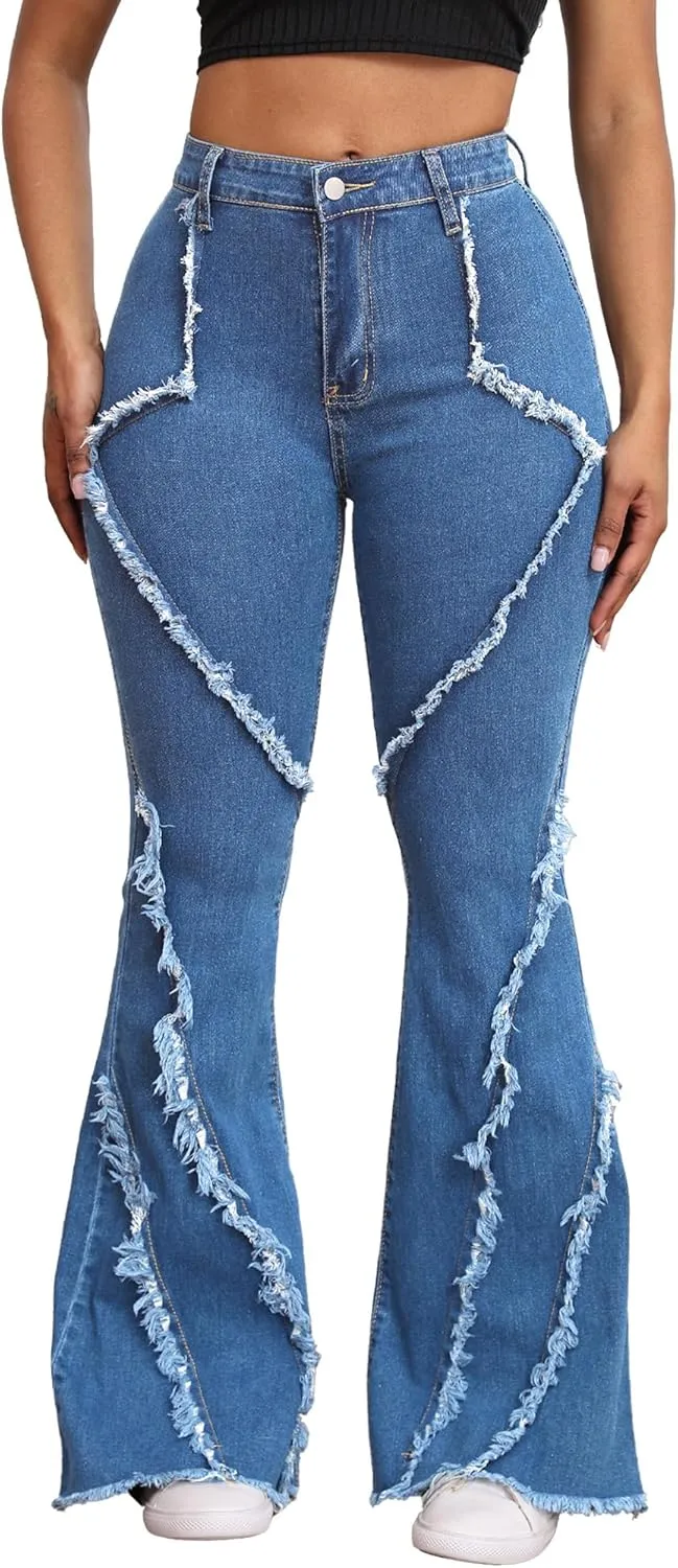 Bell Bottom Jeans for Women Ripped High Waisted Classic Flared Pants