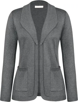 Belle Poque Women Sweater Blazer Vintage Cardigan Sweater V Neck Shawl Lapel Collar Cardigan with Pockets