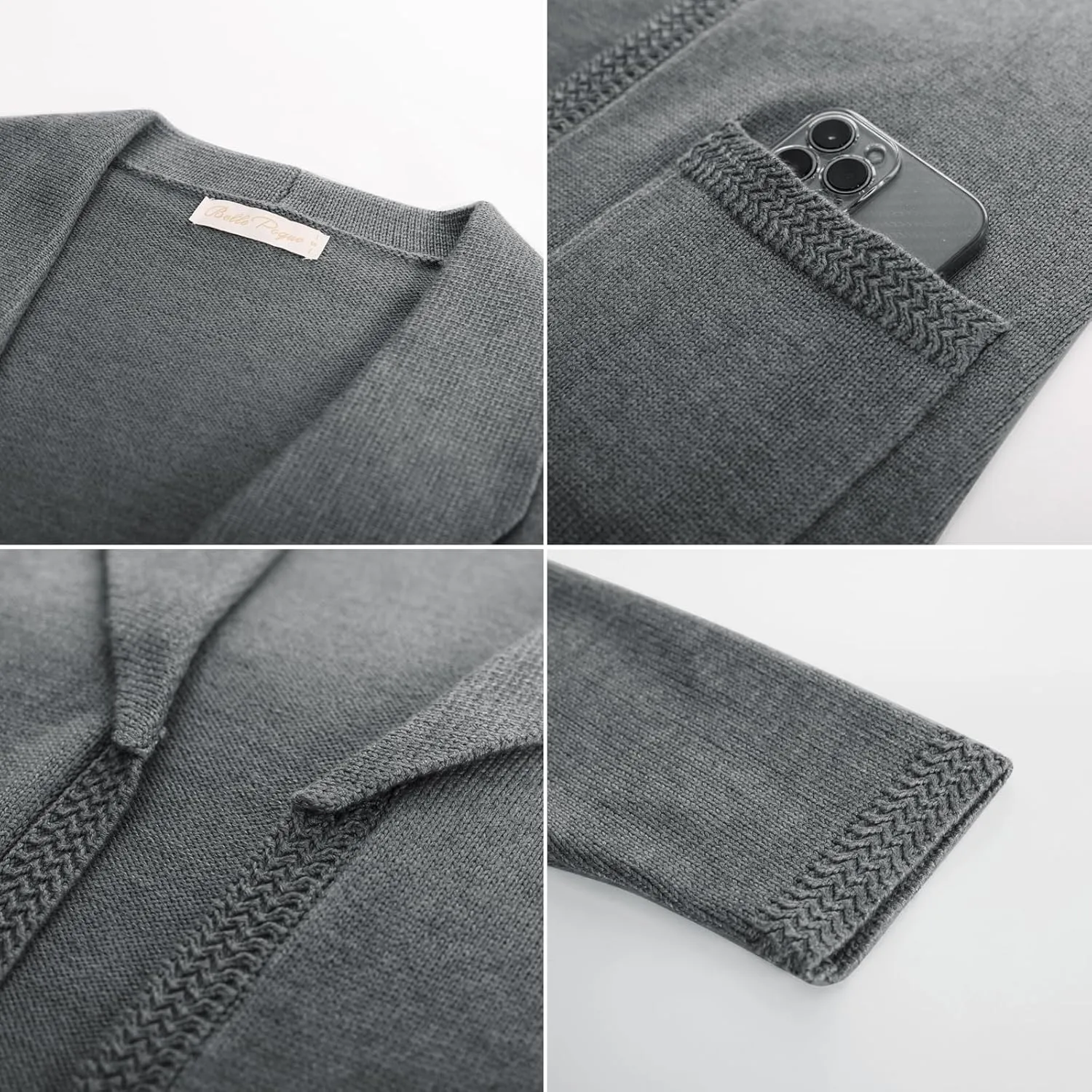 Belle Poque Women Sweater Blazer Vintage Cardigan Sweater V Neck Shawl Lapel Collar Cardigan with Pockets