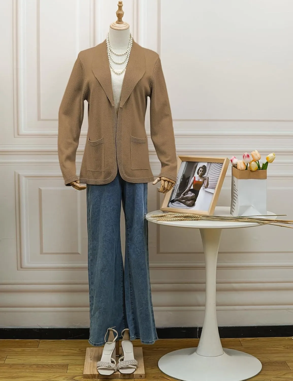 Belle Poque Women Sweater Blazer Vintage Cardigan Sweater V Neck Shawl Lapel Collar Cardigan with Pockets