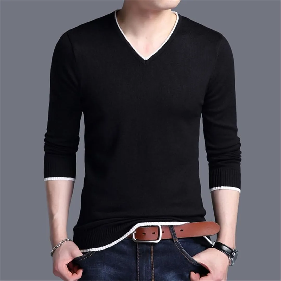 Bollrllr 2023 Men's Casual Long Sleeve Sweater V Neck Knitted Pullover Retro Slim Knitted Sweater