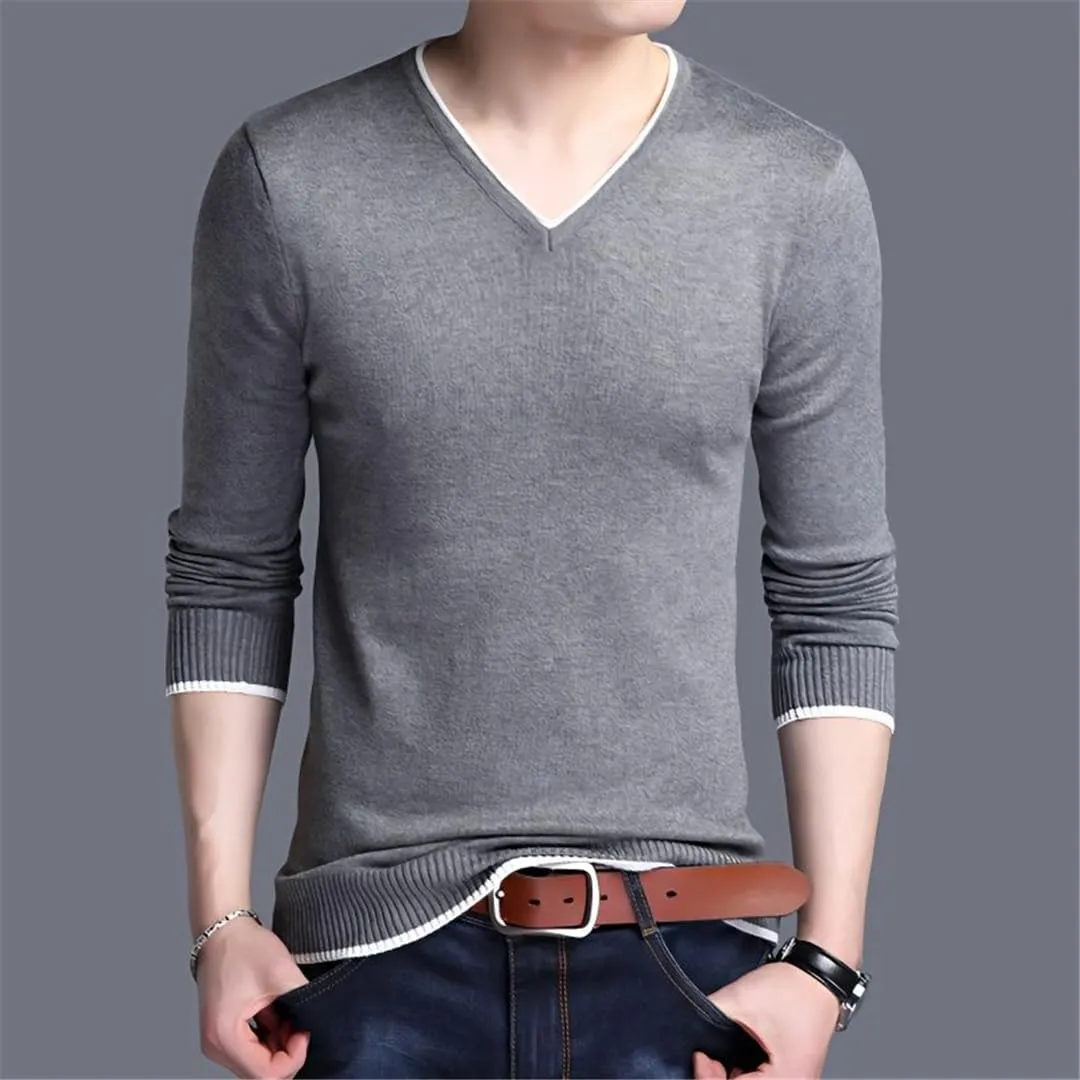 Bollrllr 2023 Men's Casual Long Sleeve Sweater V Neck Knitted Pullover Retro Slim Knitted Sweater