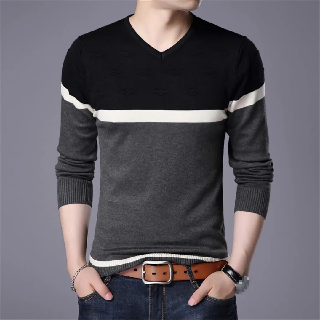 Bollrllr 2023 Men's Casual Long Sleeve Sweater V Neck Knitted Pullover Retro Slim Knitted Sweater