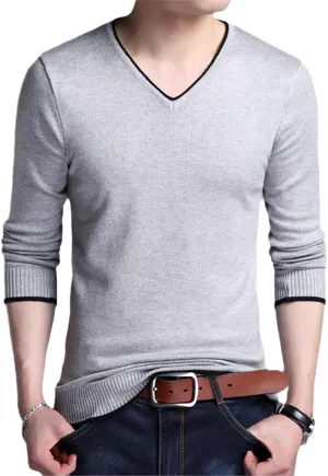 Bollrllr 2023 Men's Casual Long Sleeve Sweater V Neck Knitted Pullover Retro Slim Knitted Sweater