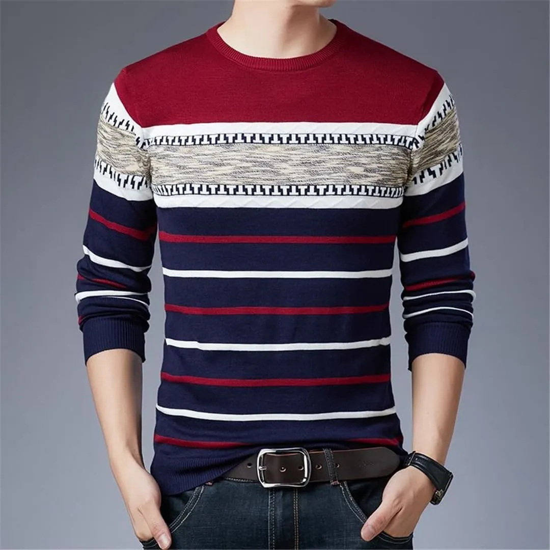 Bollrllr 2023 Men's Casual Long Sleeve Sweater V Neck Knitted Pullover Retro Slim Knitted Sweater