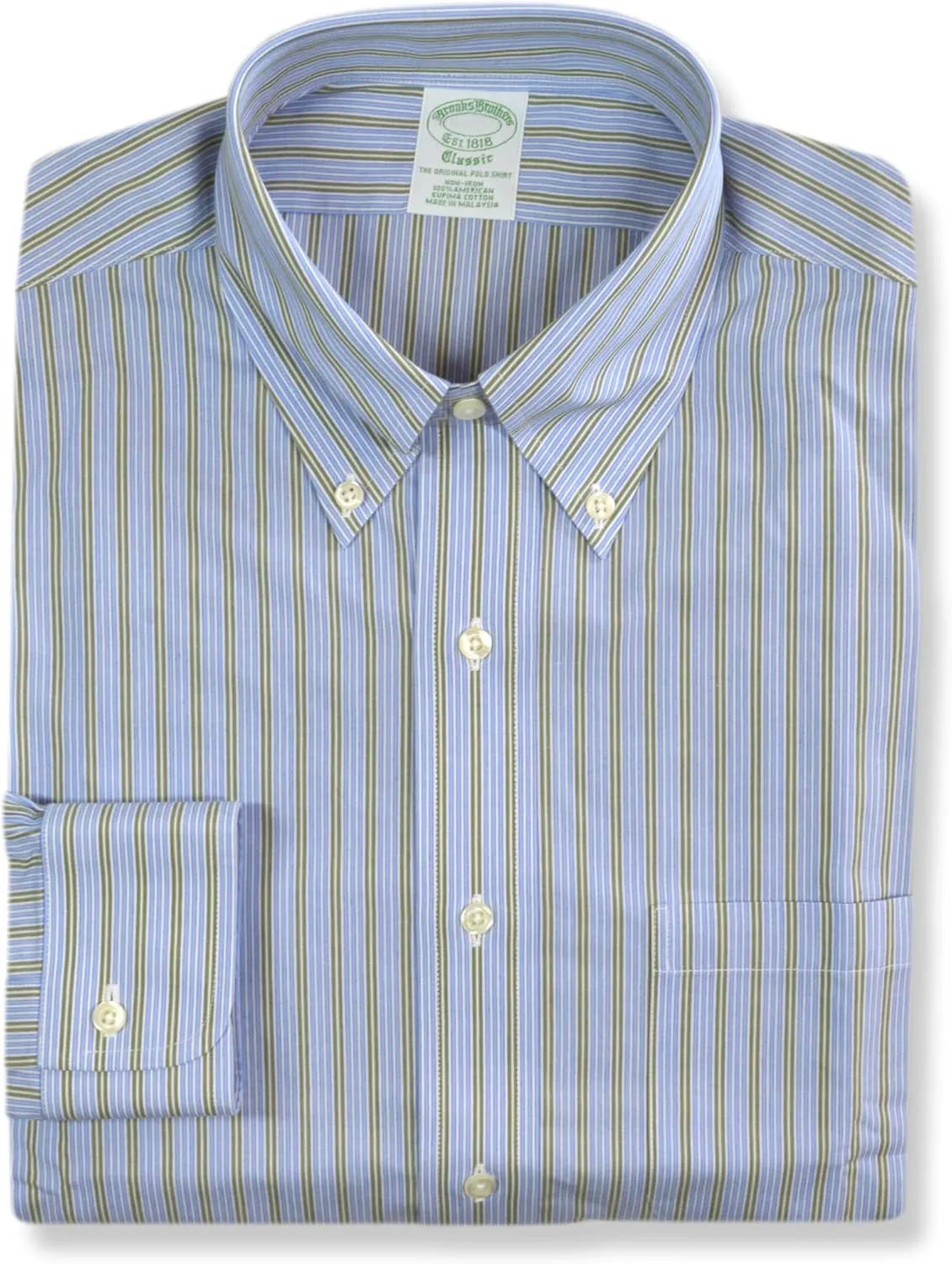 Brooks Brothers Mens Classic Fit Fit All Cotton Double Striped Dress Shirt,