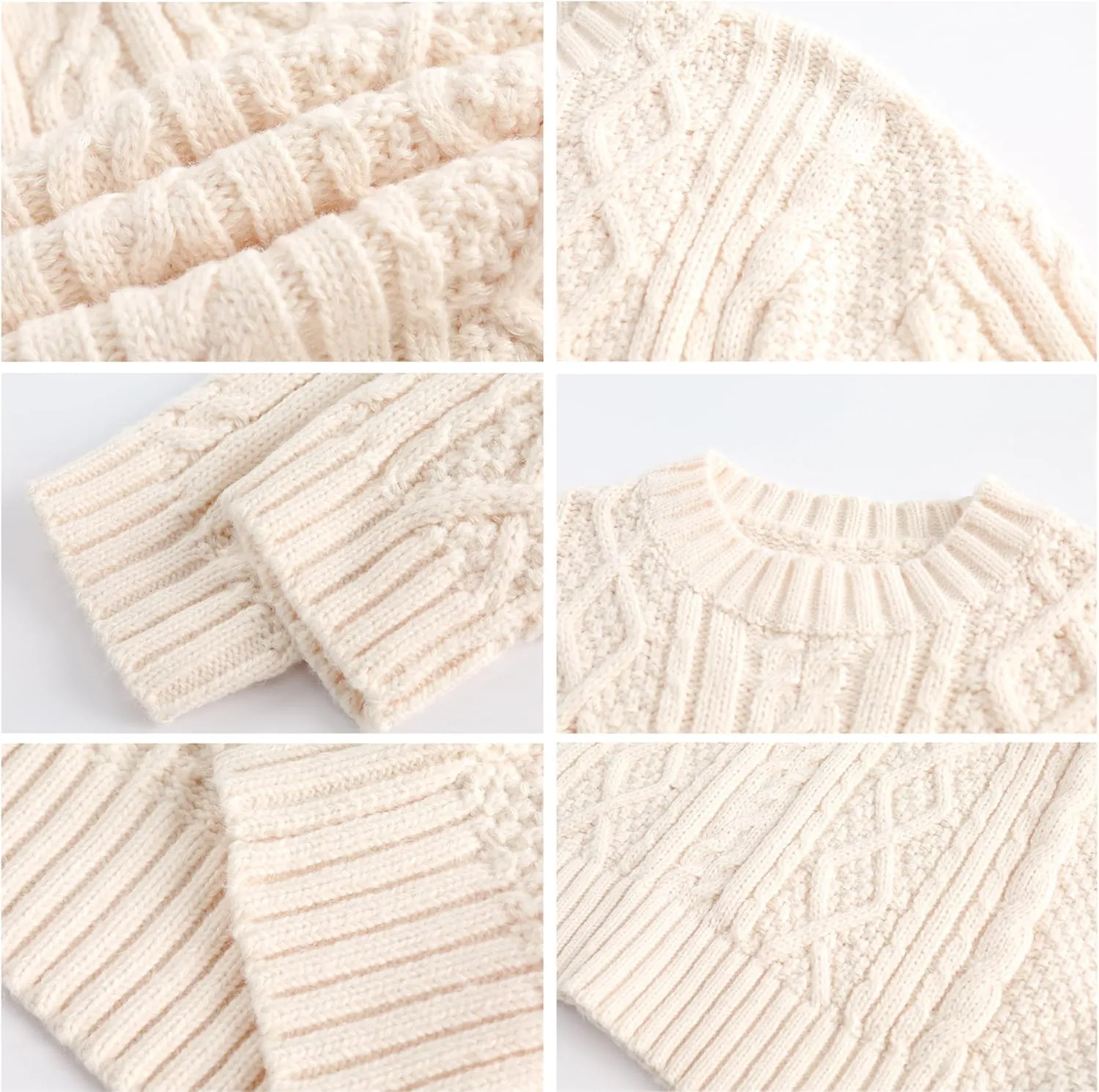 Cable Knit Sweater Women Vintage Chunky Cream Sweater Men Woven Crewneck Knitted Pullover