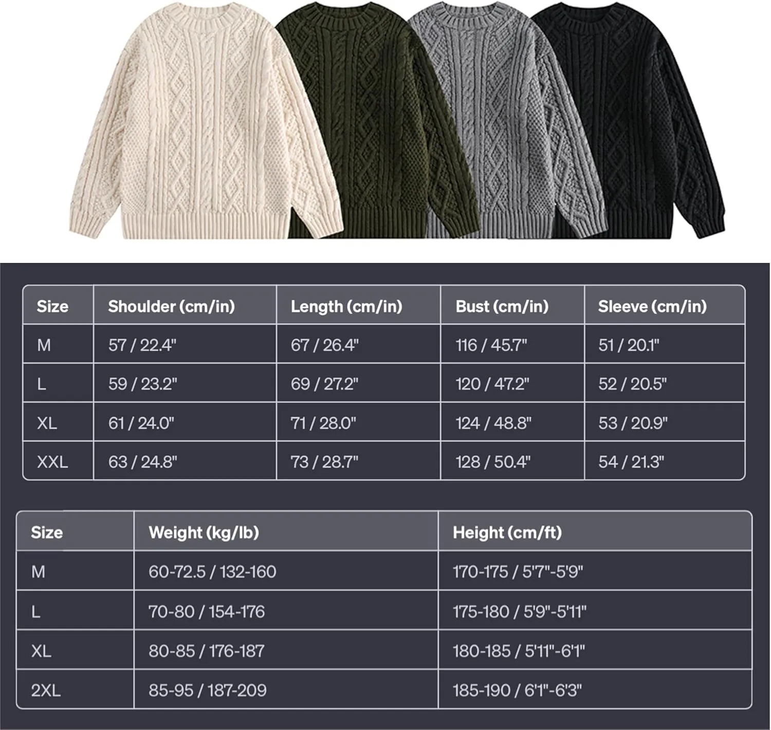 Cable Knit Sweater Women Vintage Chunky Cream Sweater Men Woven Crewneck Knitted Pullover