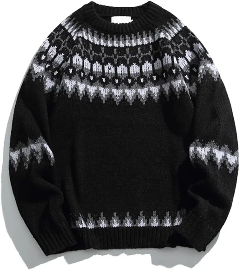 Cable Knit Sweater Women Vintage Chunky Cream Sweater Men Woven Crewneck Knitted Pullover