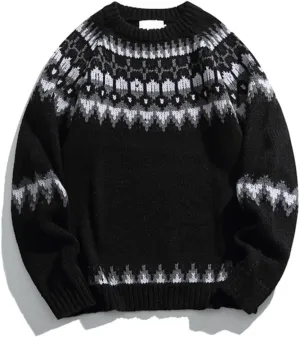Cable Knit Sweater Women Vintage Chunky Cream Sweater Men Woven Crewneck Knitted Pullover