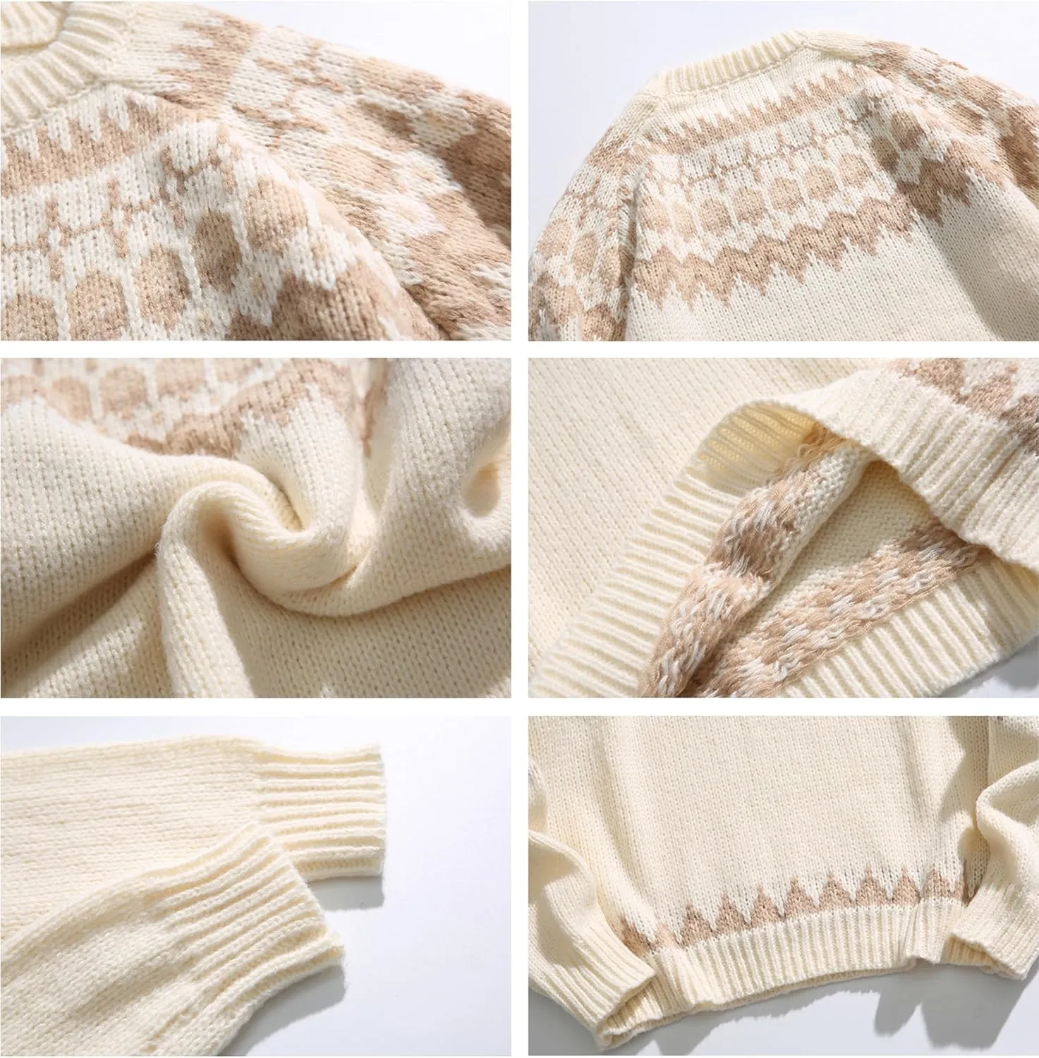 Cable Knit Sweater Women Vintage Chunky Cream Sweater Men Woven Crewneck Knitted Pullover