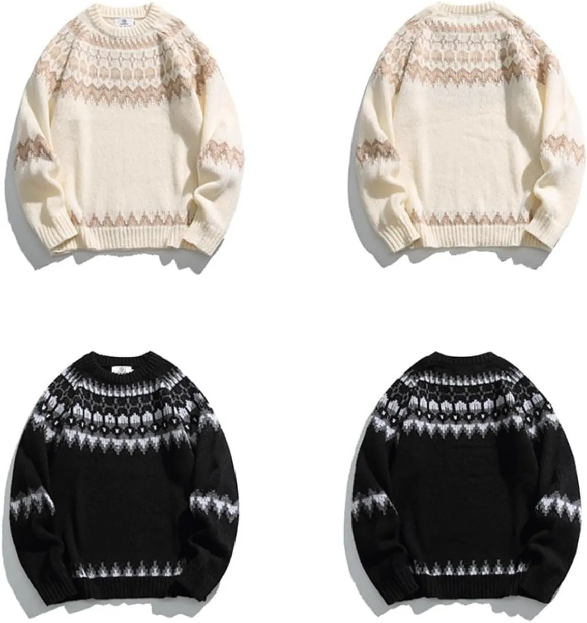 Cable Knit Sweater Women Vintage Chunky Cream Sweater Men Woven Crewneck Knitted Pullover