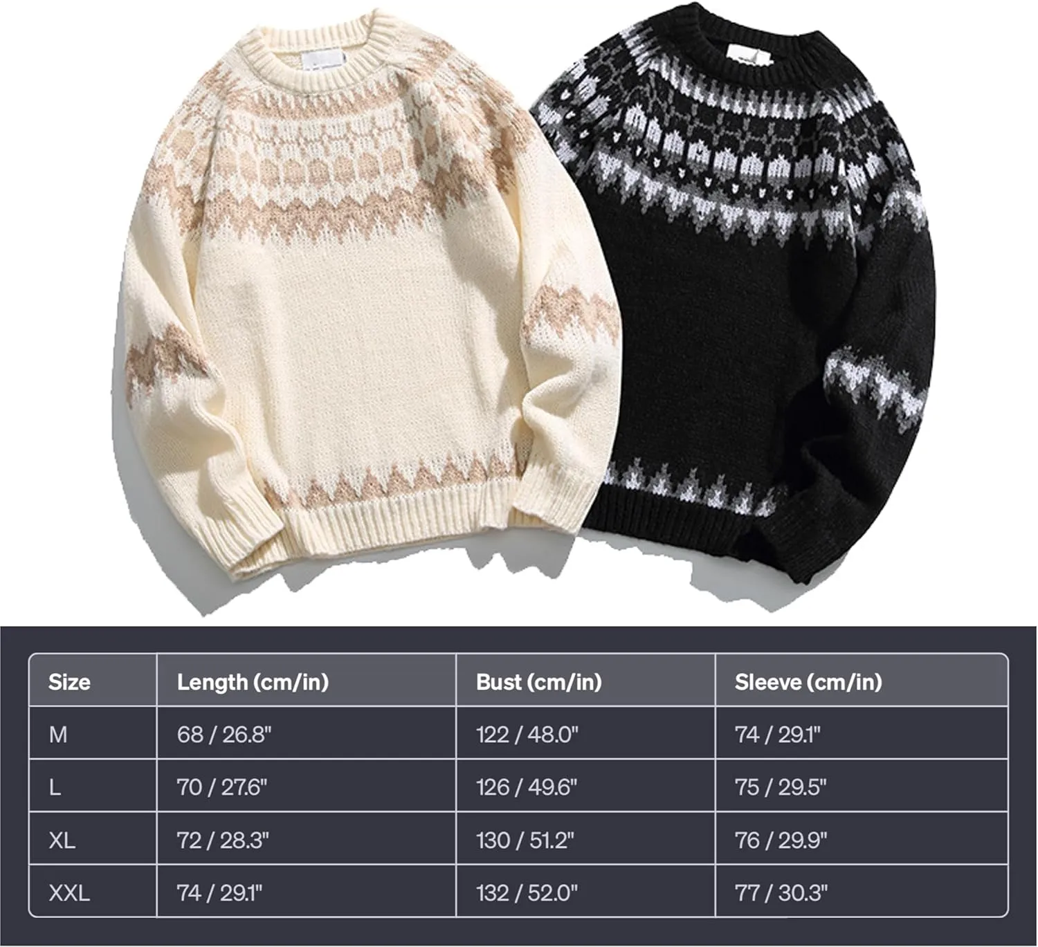 Cable Knit Sweater Women Vintage Chunky Cream Sweater Men Woven Crewneck Knitted Pullover