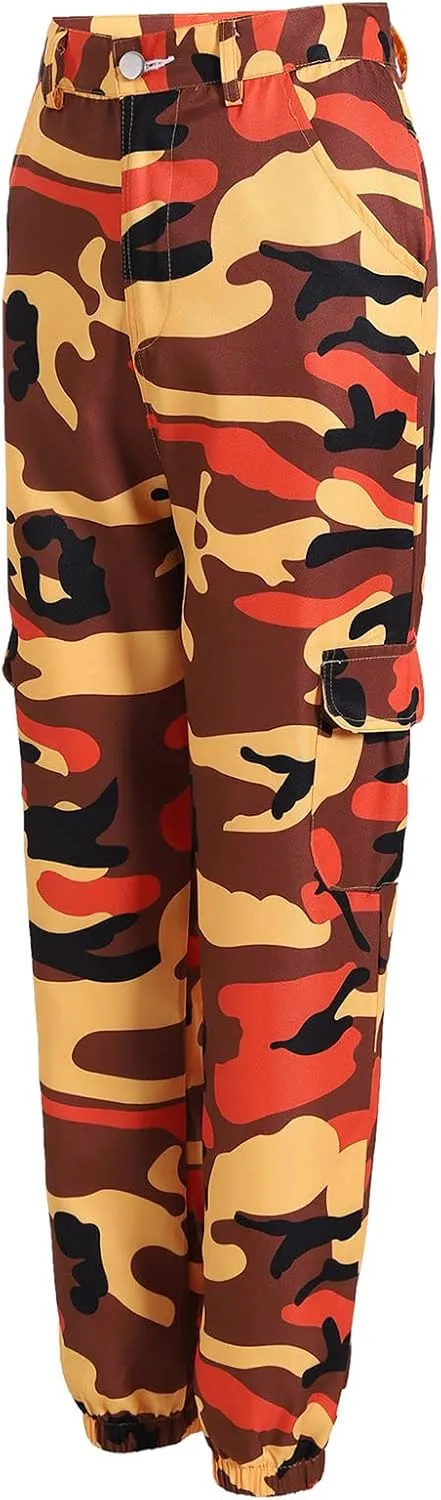 Camouflage Pants for Women Casual Combat Army Cargo Pants Multi-Pocket Military Tactical Bound Feet Camo Cargo Trouser