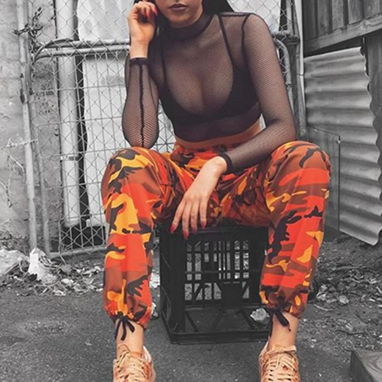 Camouflage Pants for Women Casual Combat Army Cargo Pants Multi-Pocket Military Tactical Bound Feet Camo Cargo Trouser