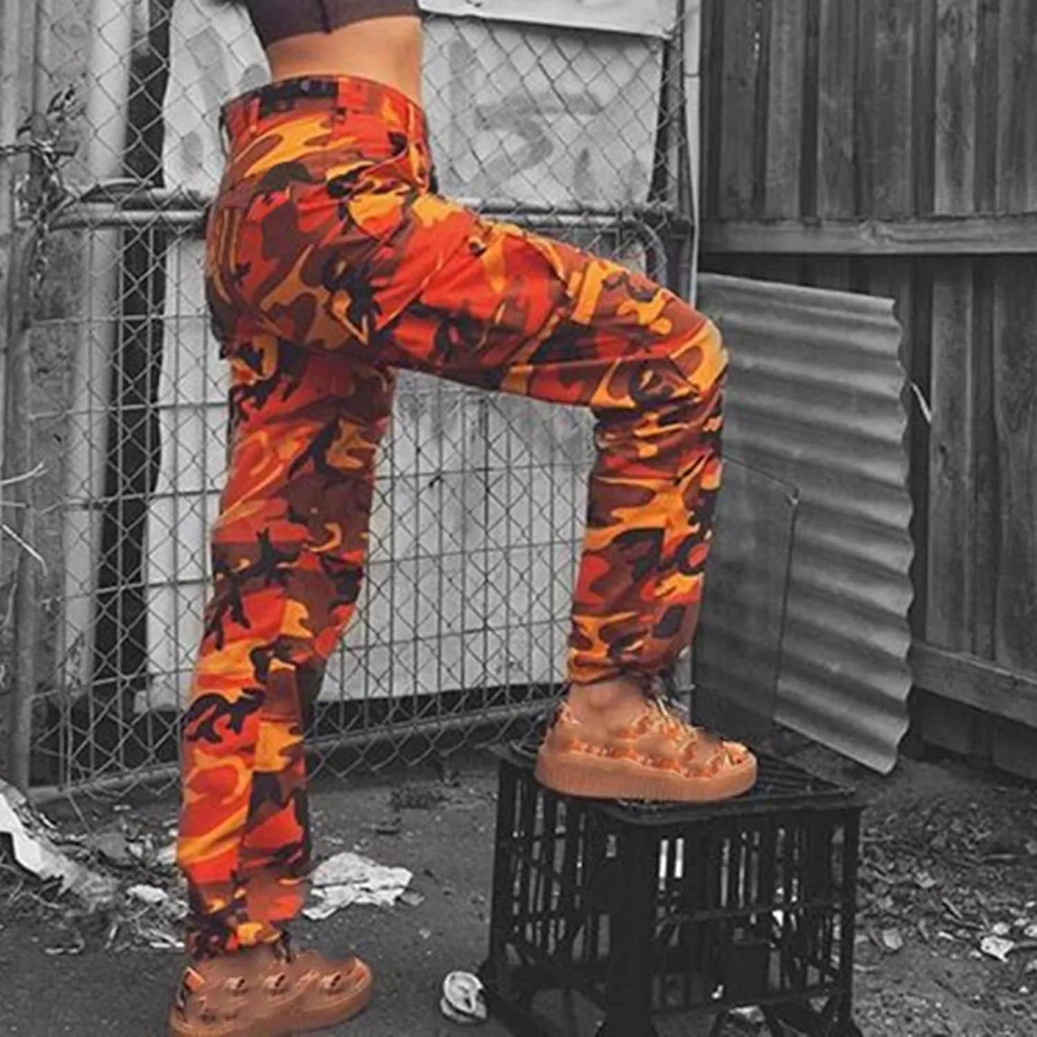 Camouflage Pants for Women Casual Combat Army Cargo Pants Multi-Pocket Military Tactical Bound Feet Camo Cargo Trouser