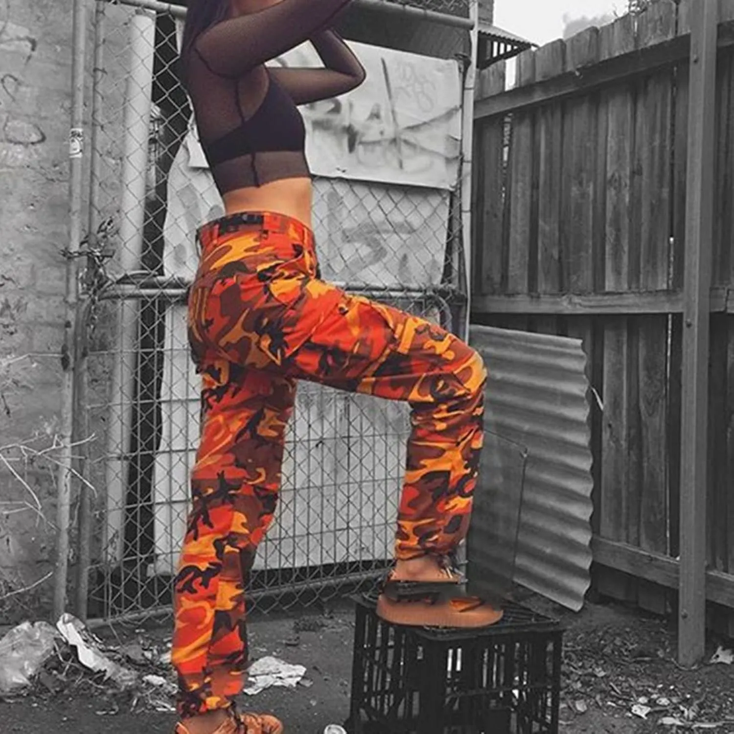 Camouflage Pants for Women Casual Combat Army Cargo Pants Multi-Pocket Military Tactical Bound Feet Camo Cargo Trouser