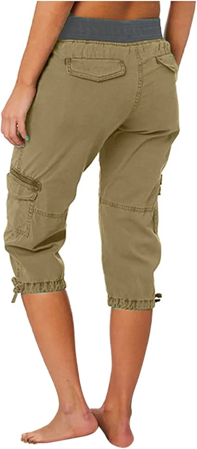 Cargo Capris Pants Womens Casual Low Rise Crop Pants Y2K Teen Girls Joggers Hiking Baggy Pants Outdoor Active Pants