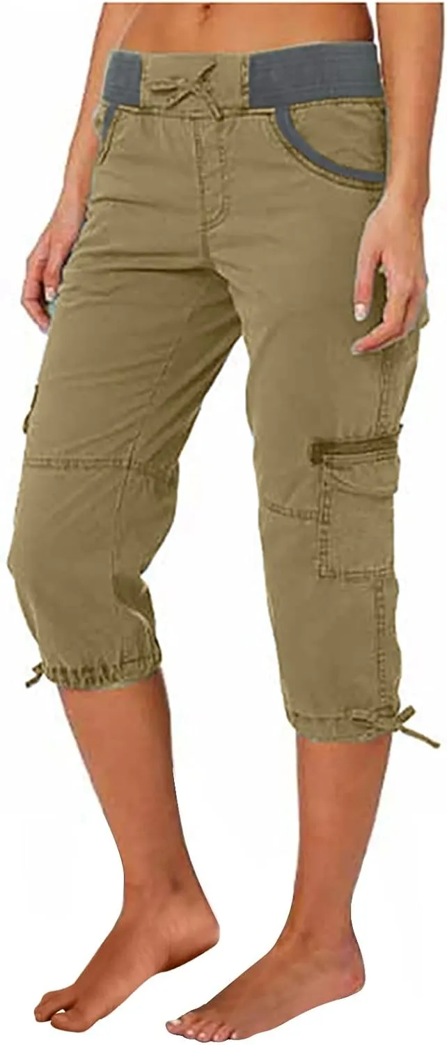 Cargo Capris Pants Womens Casual Low Rise Crop Pants Y2K Teen Girls Joggers Hiking Baggy Pants Outdoor Active Pants