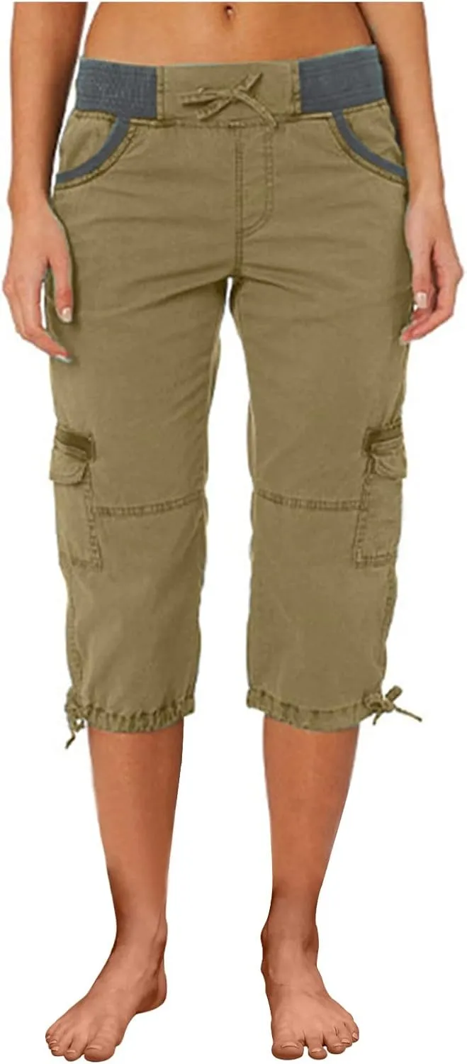 Cargo Capris Pants Womens Casual Low Rise Crop Pants Y2K Teen Girls Joggers Hiking Baggy Pants Outdoor Active Pants
