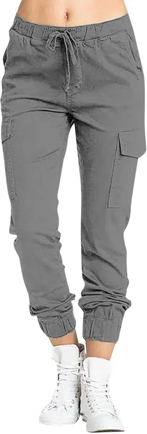 Cargo Joggers for Women Light Weight Stretchy Hiking Pants Drawstring Tapered Cinch Bottom Baggy Cargo Pants