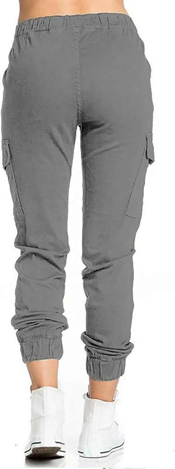 Cargo Joggers for Women Light Weight Stretchy Hiking Pants Drawstring Tapered Cinch Bottom Baggy Cargo Pants