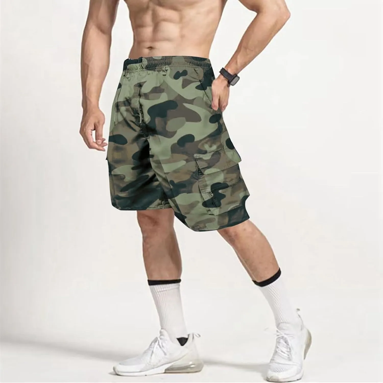 Cargo Shorts for Men Basketball Athletic Shorts Lightweight Outdoor Baggy Fit Shorts Multi Pocket Cargo Pants