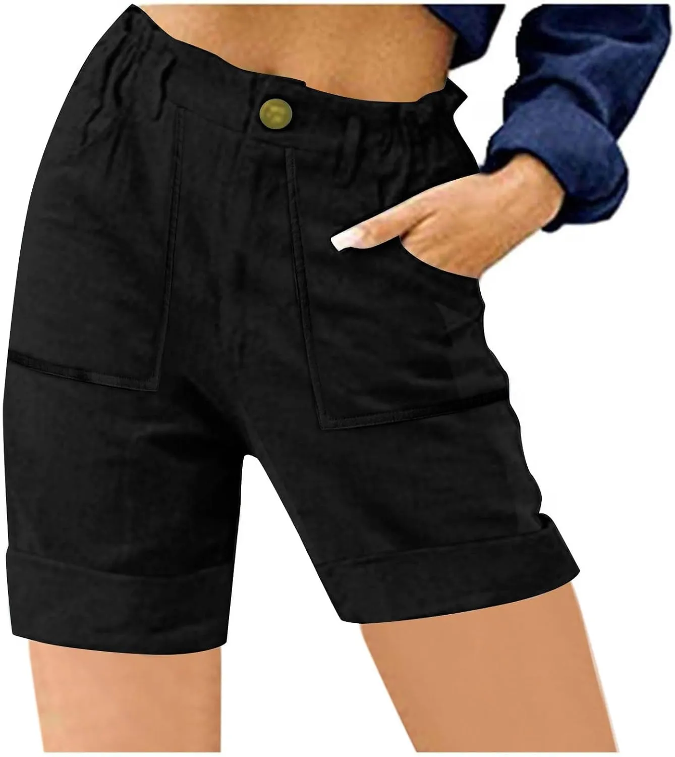 Cargo Shorts for Women 2025 Summer Casual Hiking Shorts with Pockets Elastic Waist Button Chino Short Pants Outfits