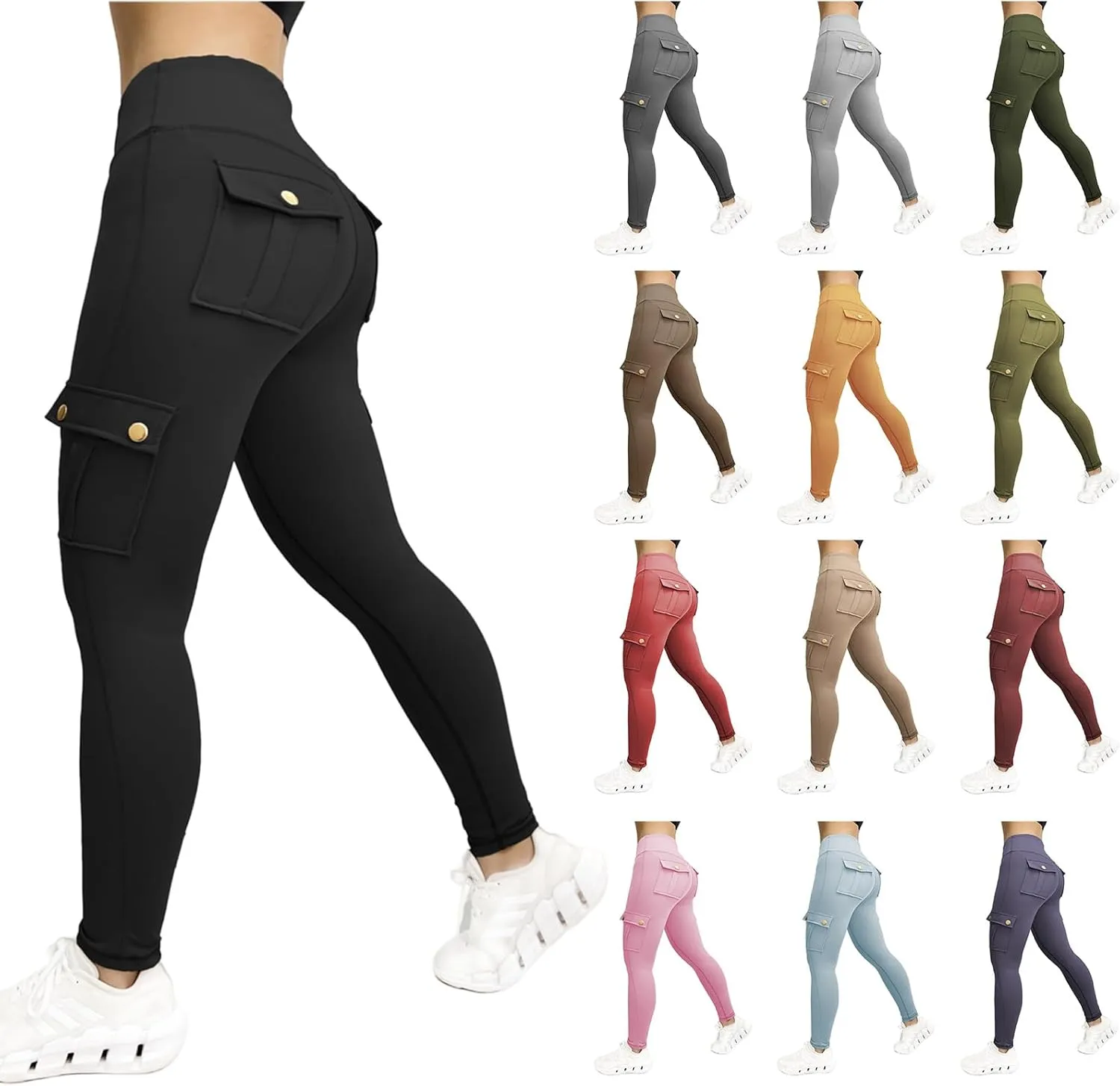 Cargo Yoga Pants for Women Scrunch Butt Lifting Leggings Tummy Control High Waisted Yoga Pants Workout Gym Tights