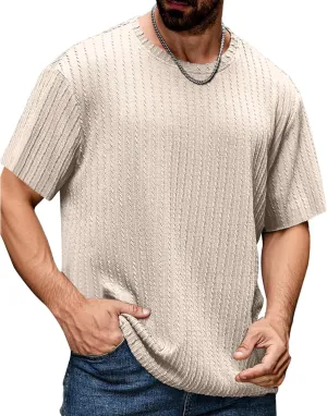 Casual Crewneck T Shirts for Men Classic Jacquard Athletic Tee Fashion Slim Fit Basic Tee Outdoor Hiking Travel Tops