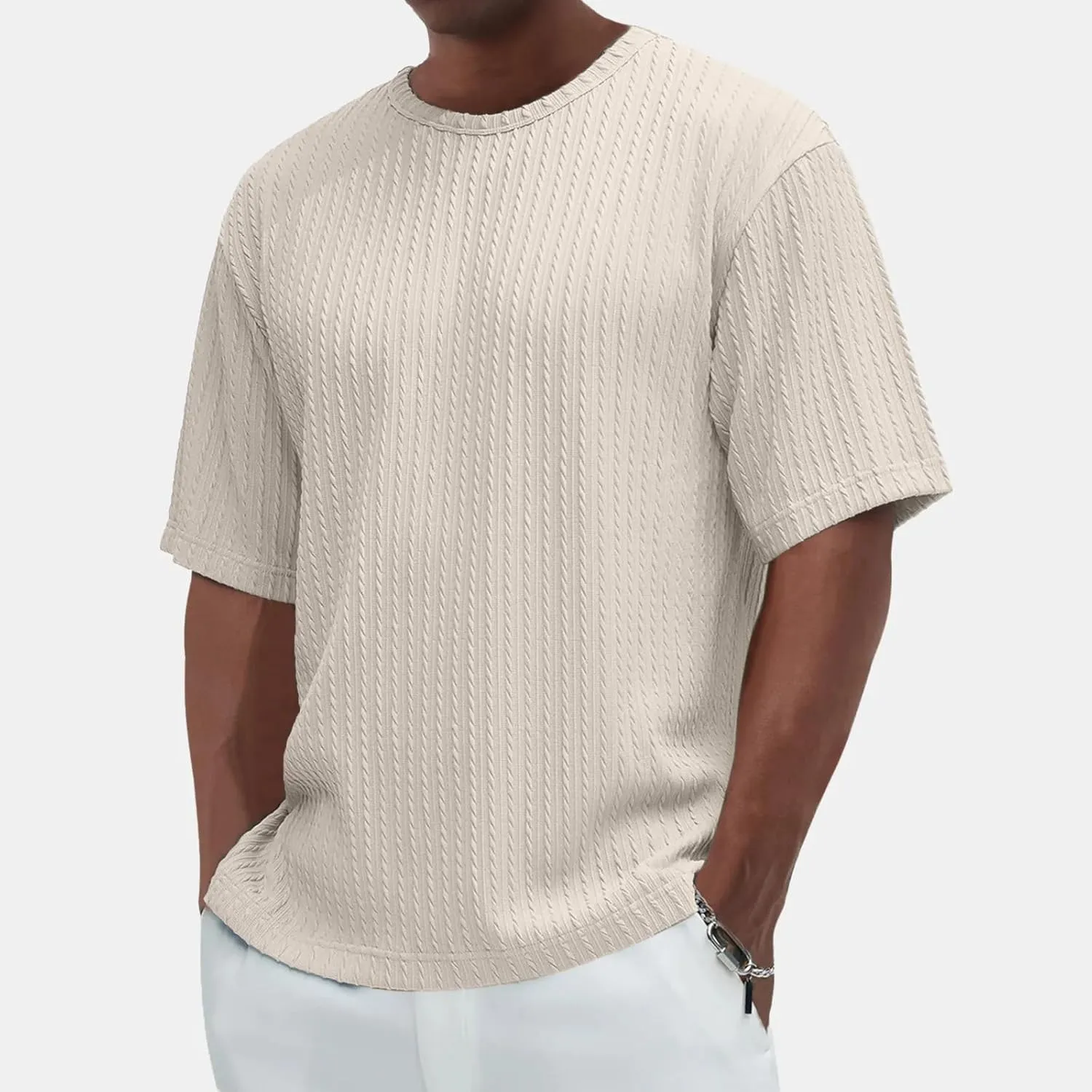 Casual Crewneck T Shirts for Men Classic Jacquard Athletic Tee Fashion Slim Fit Basic Tee Outdoor Hiking Travel Tops