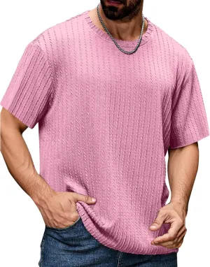 Casual Crewneck T Shirts for Men Classic Jacquard Athletic Tee Fashion Slim Fit Basic Tee Outdoor Hiking Travel Tops
