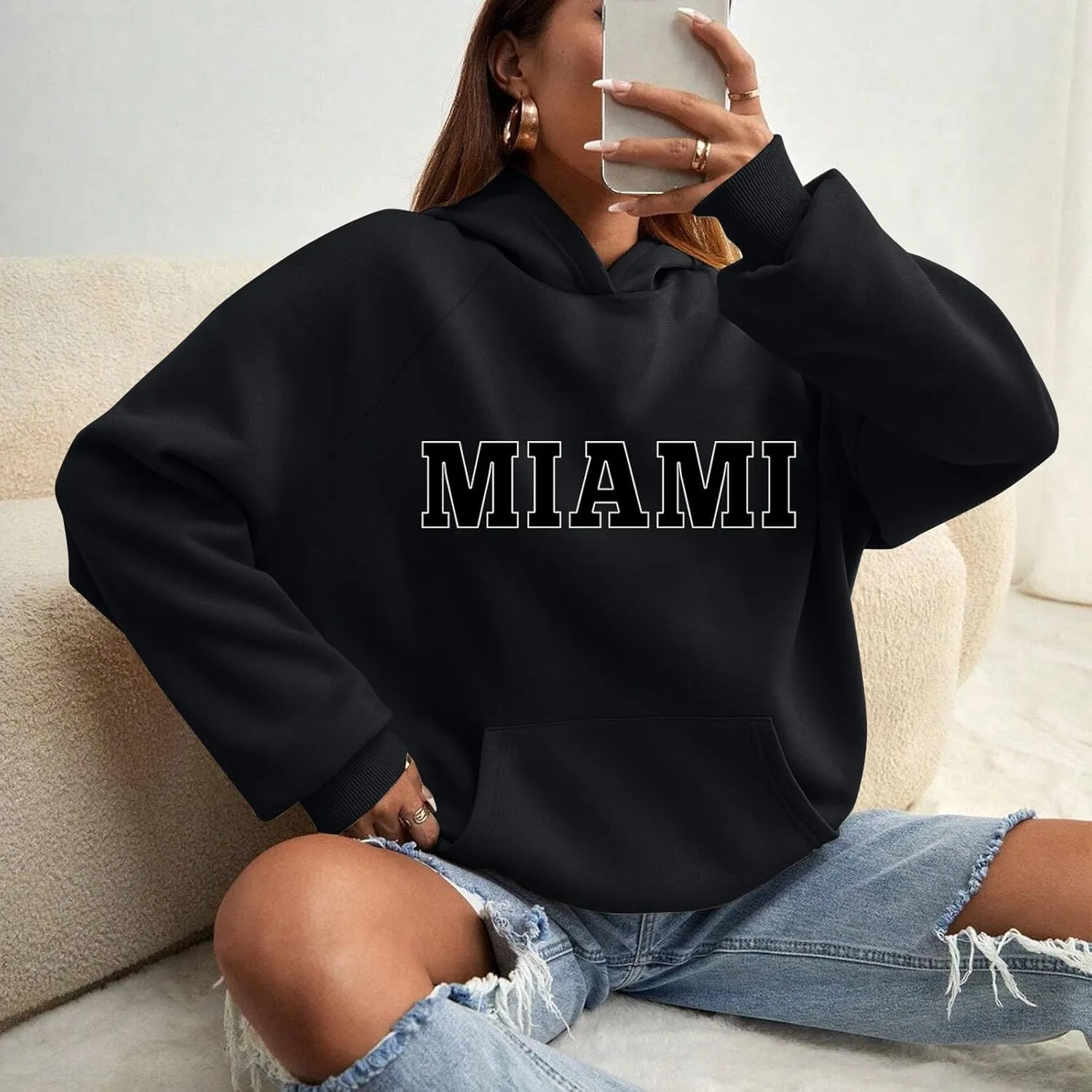 Chicago Hoodies for Women Cozy Sweatshirt Y2K Crewneck Long Sleeve Pullover Oversized Hoodie with Pockets