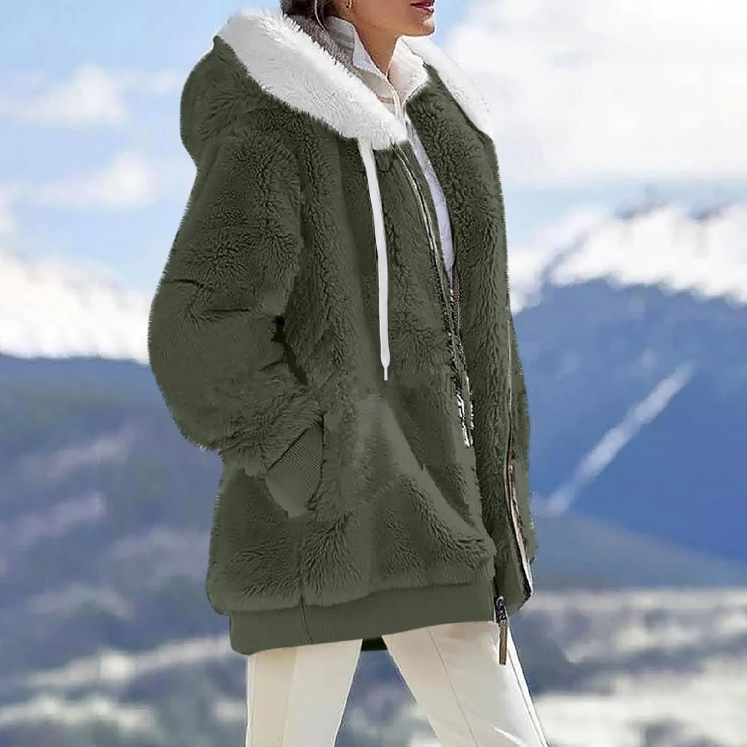 ChicCrate Womens 2025 Fuzzy Fleece Jacket Coats with Hood Trendy Winter Clothes Plus Size Zip Up Sherpa Lined Jackets S-5XL