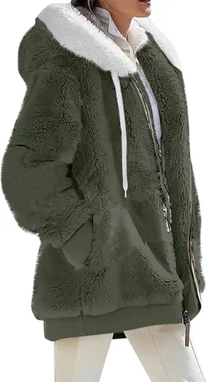 ChicCrate Womens 2025 Fuzzy Fleece Jacket Coats with Hood Trendy Winter Clothes Plus Size Zip Up Sherpa Lined Jackets S-5XL