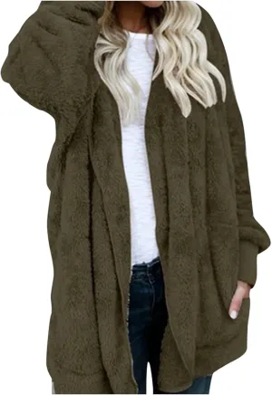 ChicCrate Womens Cardigan 2025 Winter Oversized Open Front Fleece Hooded Draped Pockets Jacket Coats