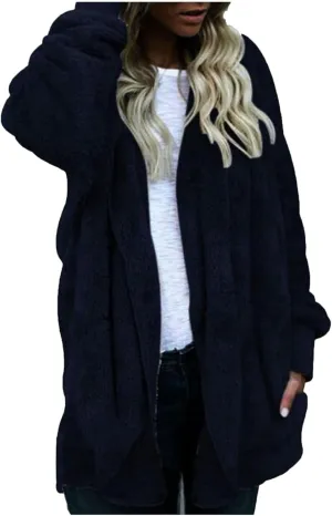 ChicCrate Womens Cardigan 2025 Winter Oversized Open Front Fleece Hooded Draped Pockets Jacket Coats