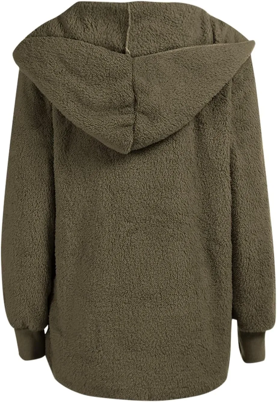 ChicCrate Womens Cardigan 2025 Winter Oversized Open Front Fleece Hooded Draped Pockets Jacket Coats