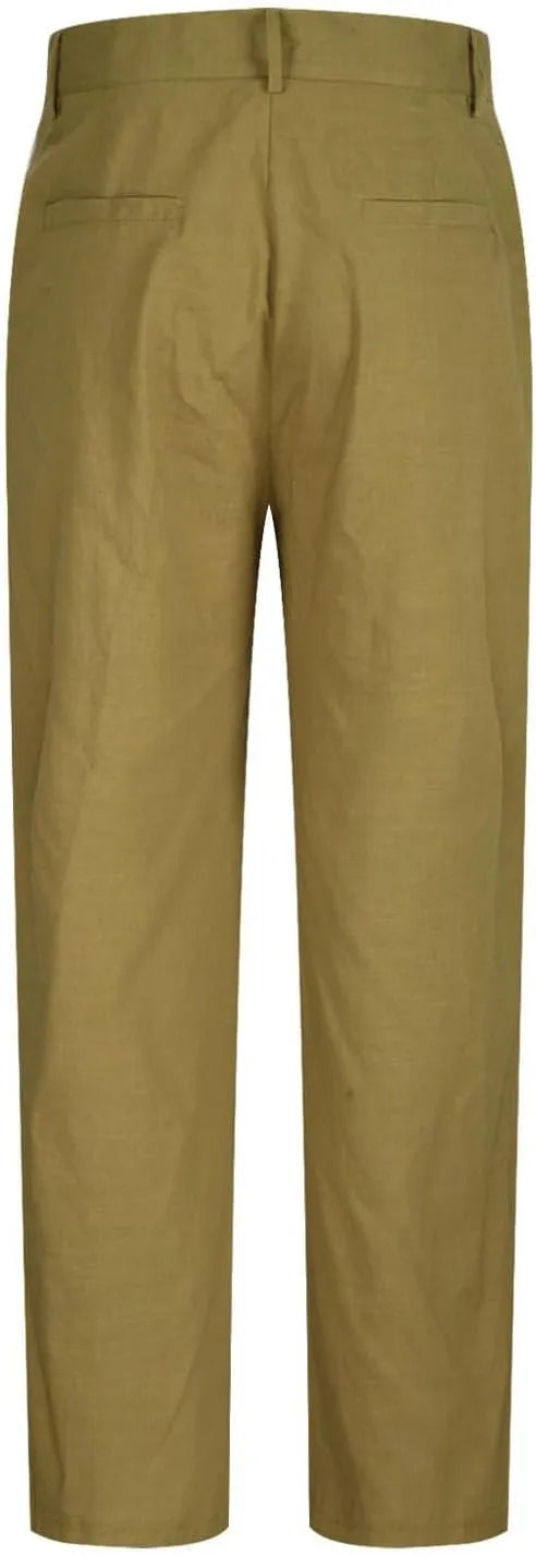 Chino Linen Pants for Men Wide Leg Elastic Waist Pants Breathable Big and Tall Plain Beach Trousers