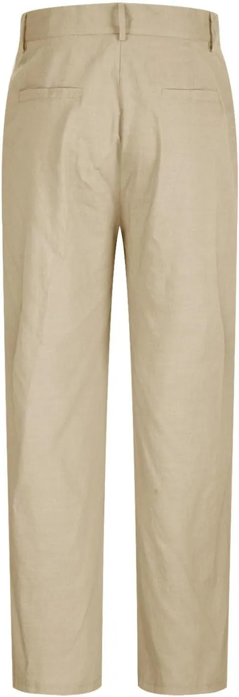 Chino Linen Pants for Men Wide Leg Elastic Waist Pants Breathable Big and Tall Plain Beach Trousers