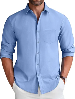 COOFANDY Men's Long Sleeve Button Down Shirt Wrinkle Free Untucked Dress Shirt Casual Denim Shirt