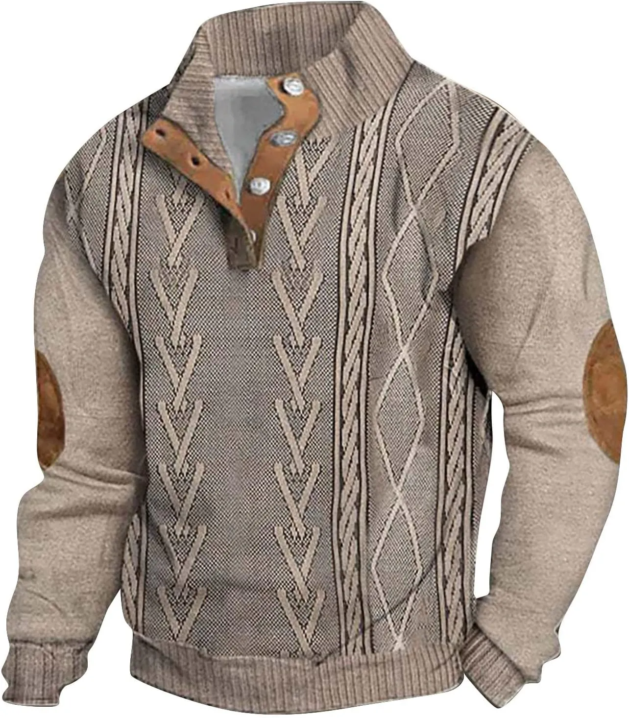 Cowboy Sweatshirts for Mens Button Sweatshirt 1/4 Top Button Long Sleeve Jacket Outdoor Fashion Sweater Tribal