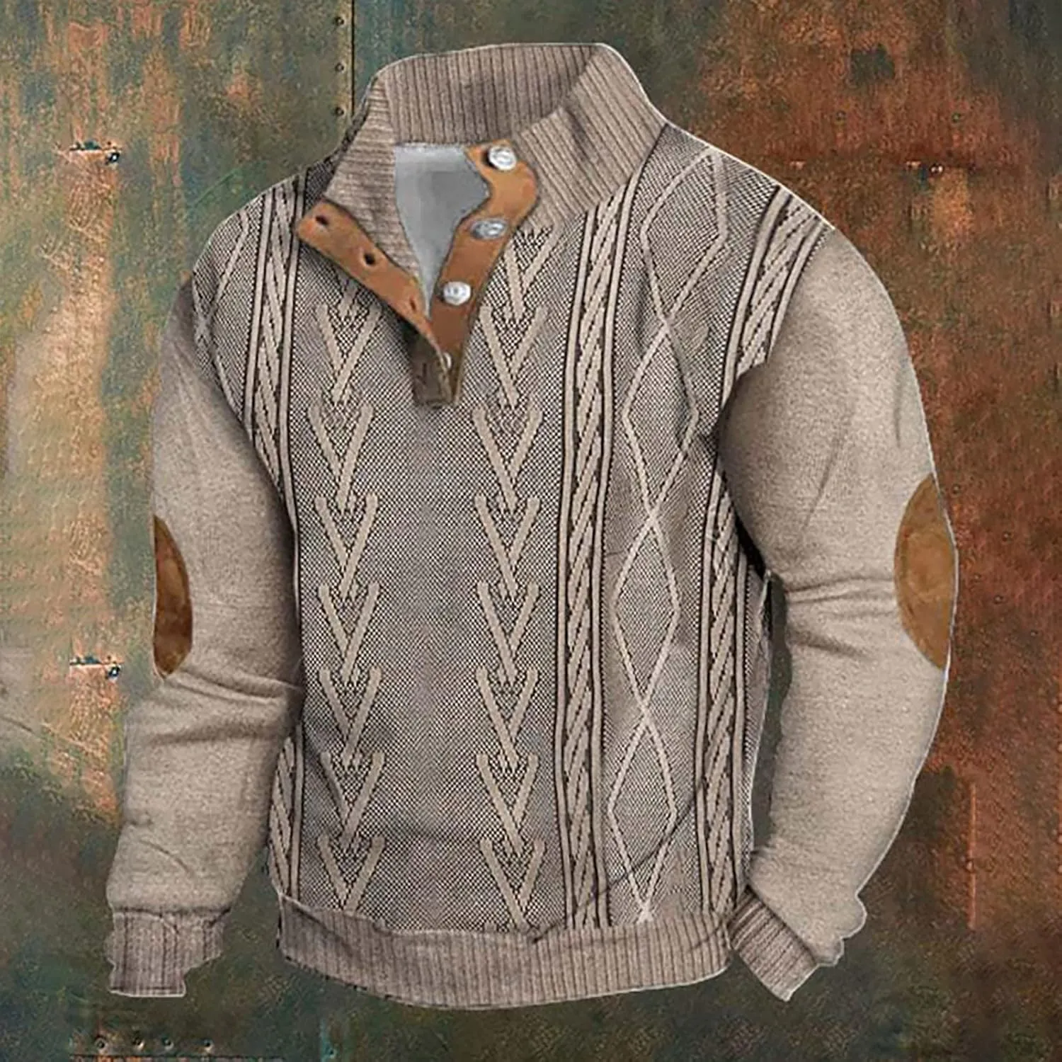 Cowboy Sweatshirts for Mens Button Sweatshirt 1/4 Top Button Long Sleeve Jacket Outdoor Fashion Sweater Tribal