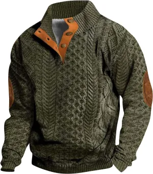 Cowboy Sweatshirts for Mens Button Sweatshirt 1/4 Top Button Long Sleeve Jacket Outdoor Fashion Sweater Tribal