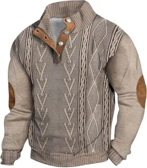 Cowboy Sweatshirts for Mens Button Sweatshirt 1/4 Top Button Long Sleeve Jacket Outdoor Fashion Sweater Tribal