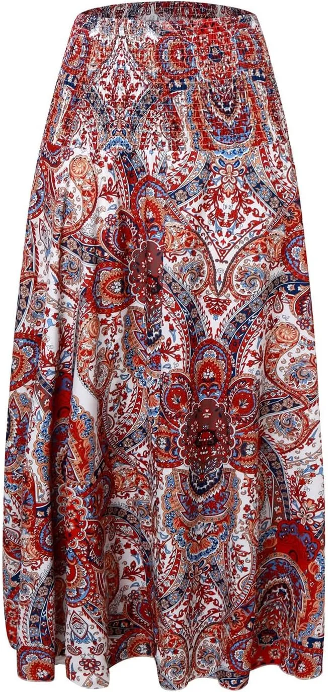 Cute Skirts for Women Trendy High Elastic Waist Paisley Print Loose Pleated Long Flowy Maxi Skirts Ladies Boha Dress
