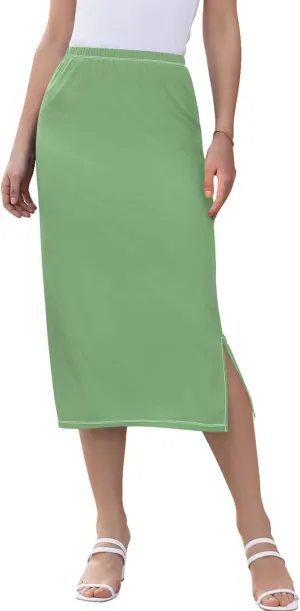 Dinosaur Green Midi Slit Skirt Women Cute Straight Fit Skirts Elastic Waist Cute Fall Skirt