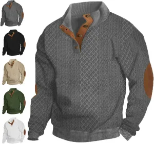 Dudlle Men's Cashmere Sweaters, Men's Outdoor Casual Stand Cashmere Button Long Sleeve Sweater, Pullover Collar Sweater