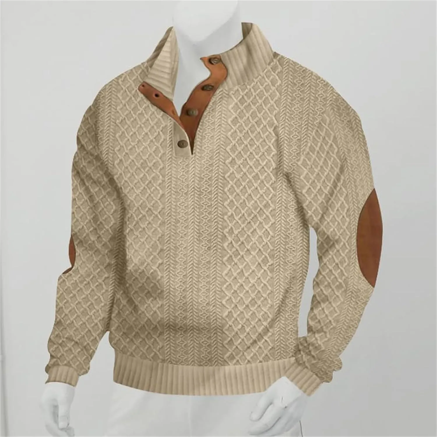 Dudlle Men's Cashmere Sweaters, Men's Outdoor Casual Stand Cashmere Button Long Sleeve Sweater, Pullover Collar Sweater