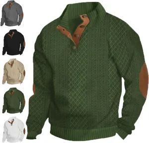 Dudlle Men's Cashmere Sweaters, Men's Outdoor Casual Stand Cashmere Button Long Sleeve Sweater, Pullover Collar Sweater